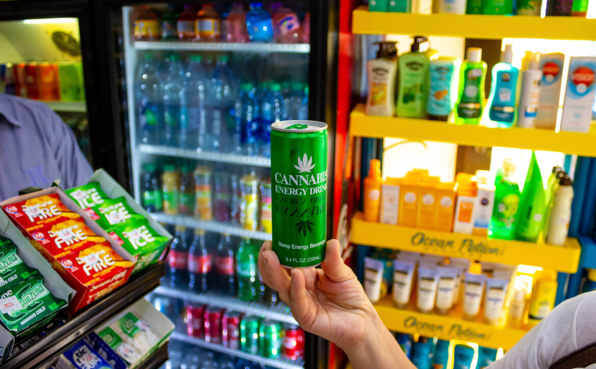 Cannabis Energy Drink on store shelf